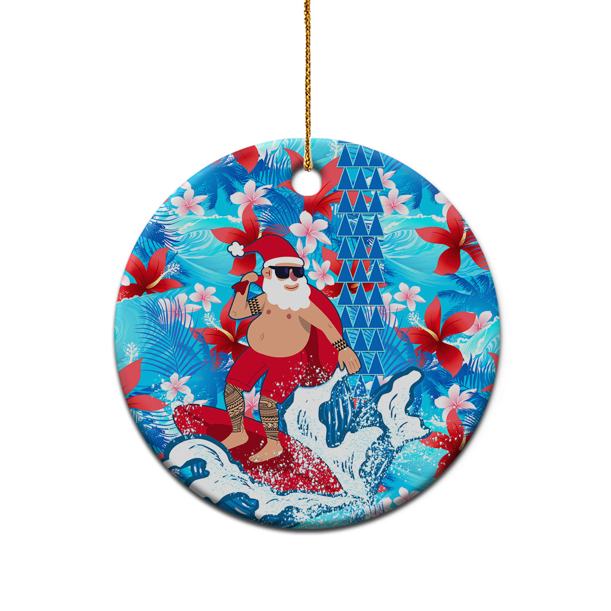 Hawaii Christmas Ceramic Ornament Santa Claus Surfing Kakau Tropical Style - Wonder Print Shop