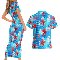 Hawaii Christmas Couples Matching Short Sleeve Bodycon Dress and Hawaiian Shirt Santa Claus Surfing Kakau Tropical Style - Wonder Print Shop