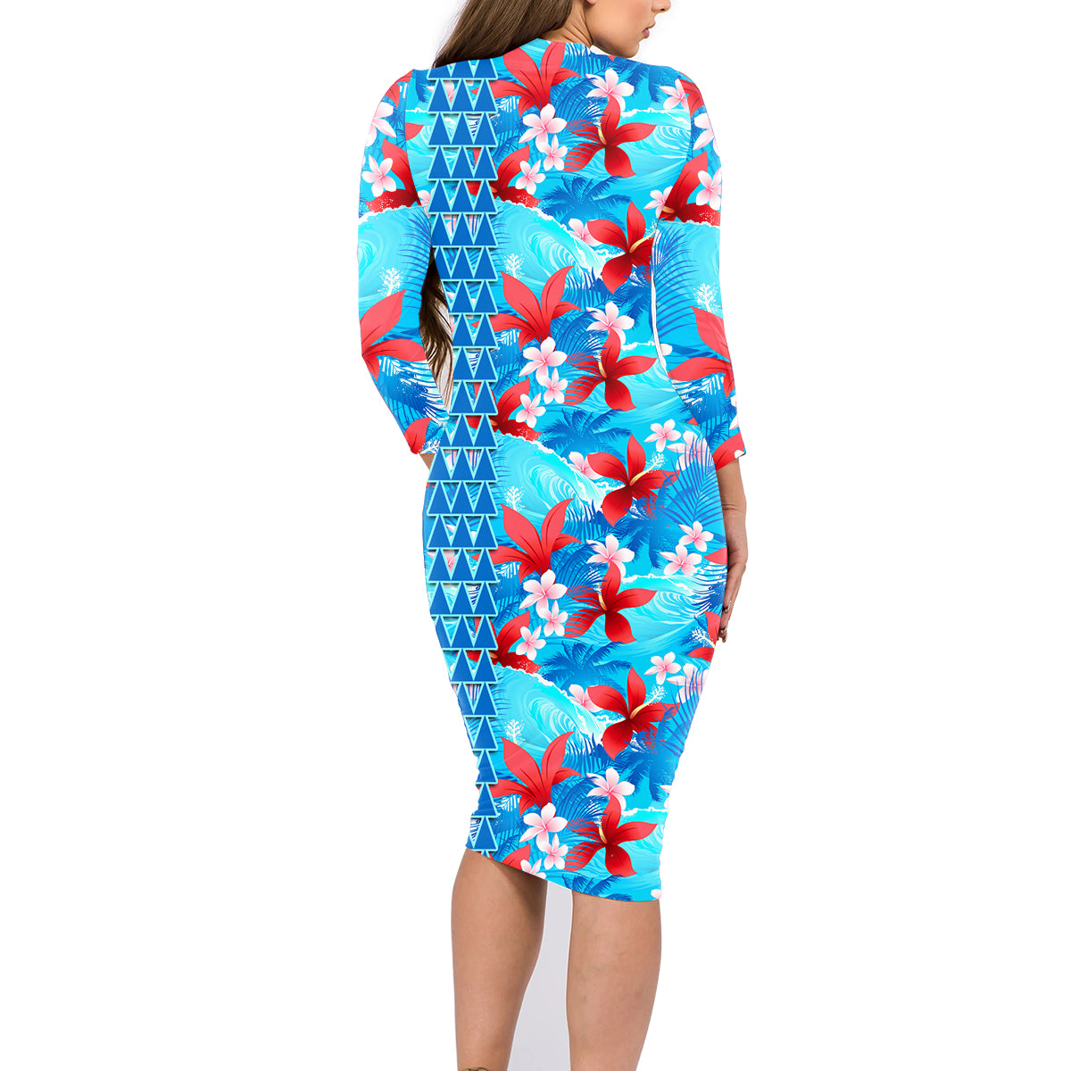 Hawaii Christmas Family Matching Long Sleeve Bodycon Dress and Hawaiian Shirt Santa Claus Surfing Kakau Tropical Style - Wonder Print Shop