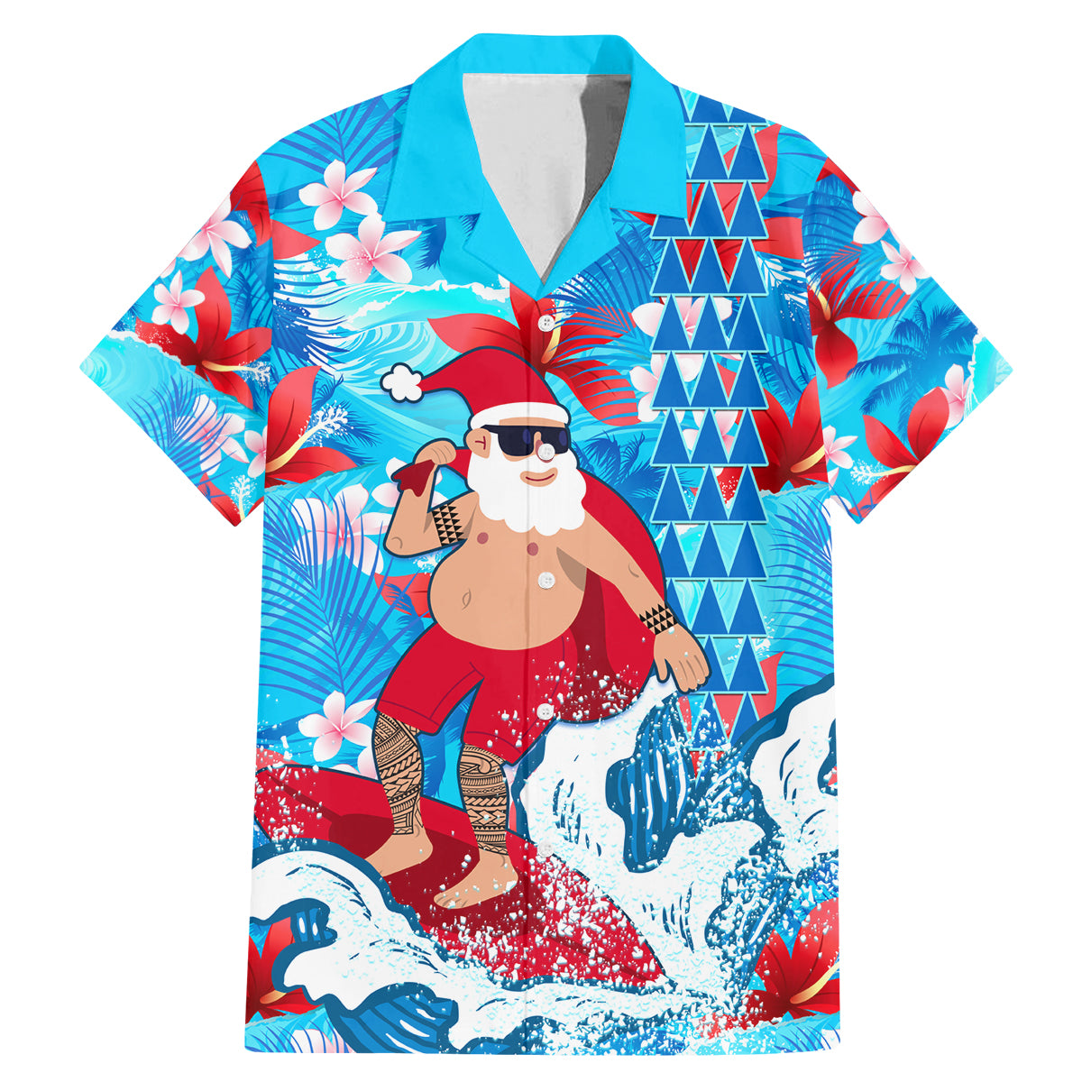 Hawaii Christmas Family Matching Mermaid Dress and Hawaiian Shirt Santa Claus Surfing Kakau Tropical Style - Wonder Print Shop