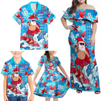 Hawaii Christmas Family Matching Off Shoulder Maxi Dress and Hawaiian Shirt Santa Claus Surfing Kakau Tropical Style - Wonder Print Shop