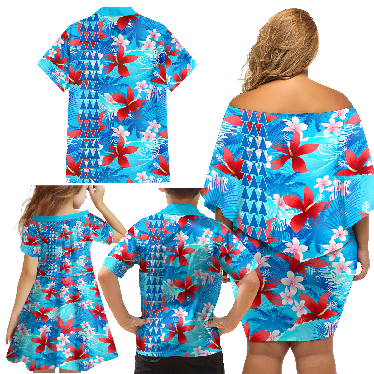 Hawaii Christmas Family Matching Off Shoulder Short Dress and Hawaiian Shirt Santa Claus Surfing Kakau Tropical Style - Wonder Print Shop