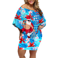 Hawaii Christmas Family Matching Off Shoulder Short Dress and Hawaiian Shirt Santa Claus Surfing Kakau Tropical Style - Wonder Print Shop