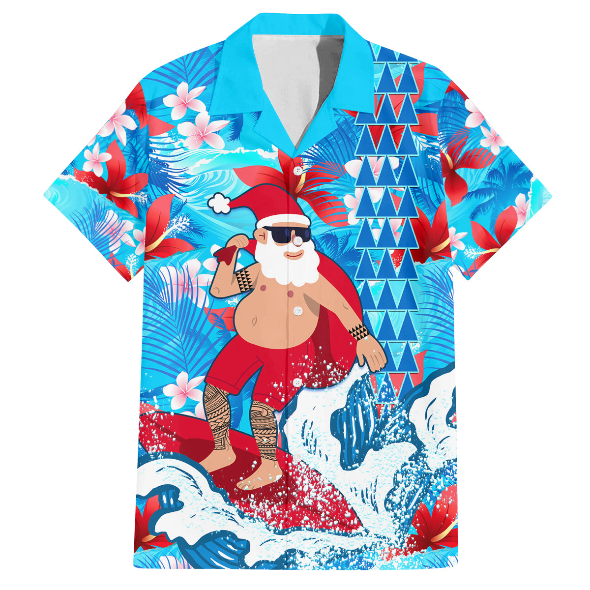 Hawaii Christmas Family Matching Puletasi Dress and Hawaiian Shirt Santa Claus Surfing Kakau Tropical Style - Wonder Print Shop