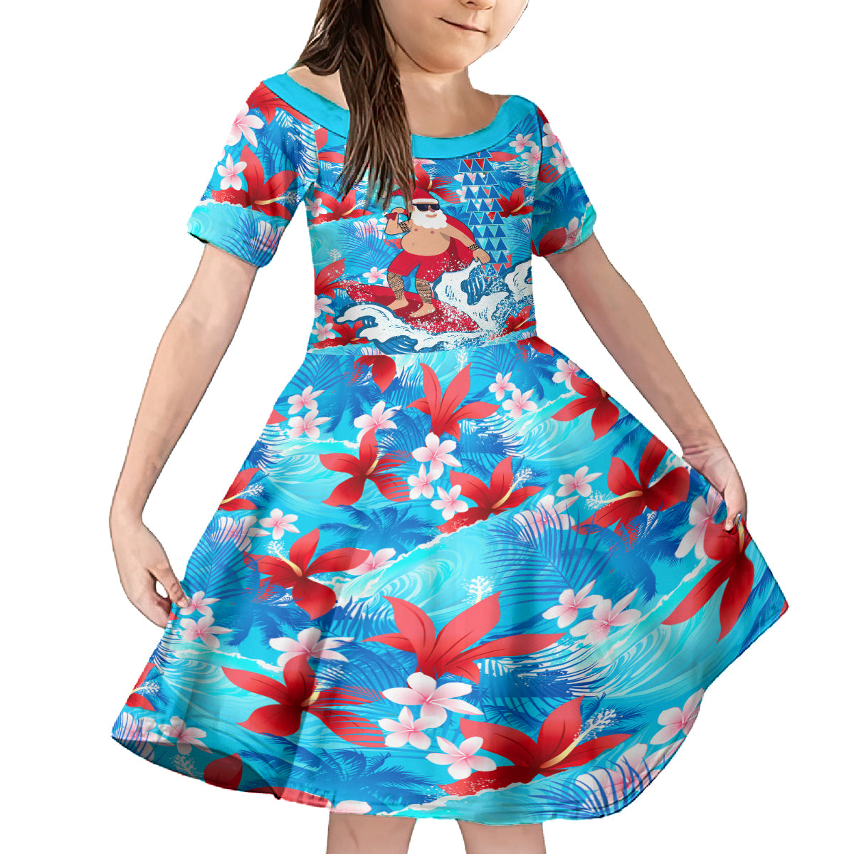 Hawaii Christmas Family Matching Summer Maxi Dress and Hawaiian Shirt Santa Claus Surfing Kakau Tropical Style - Wonder Print Shop