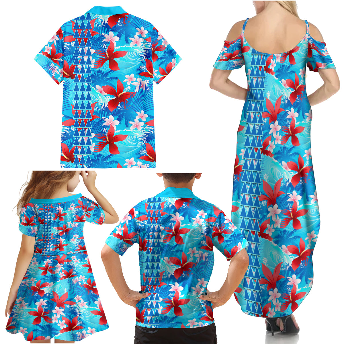 Hawaii Christmas Family Matching Summer Maxi Dress and Hawaiian Shirt Santa Claus Surfing Kakau Tropical Style - Wonder Print Shop