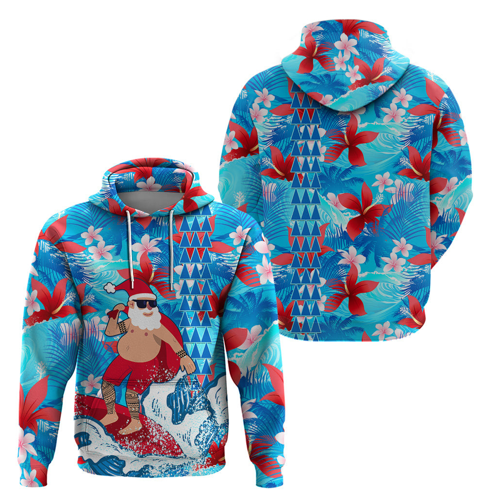 Hawaii Christmas Hoodie Santa Claus Surfing Kakau Tropical Style - Wonder Print Shop