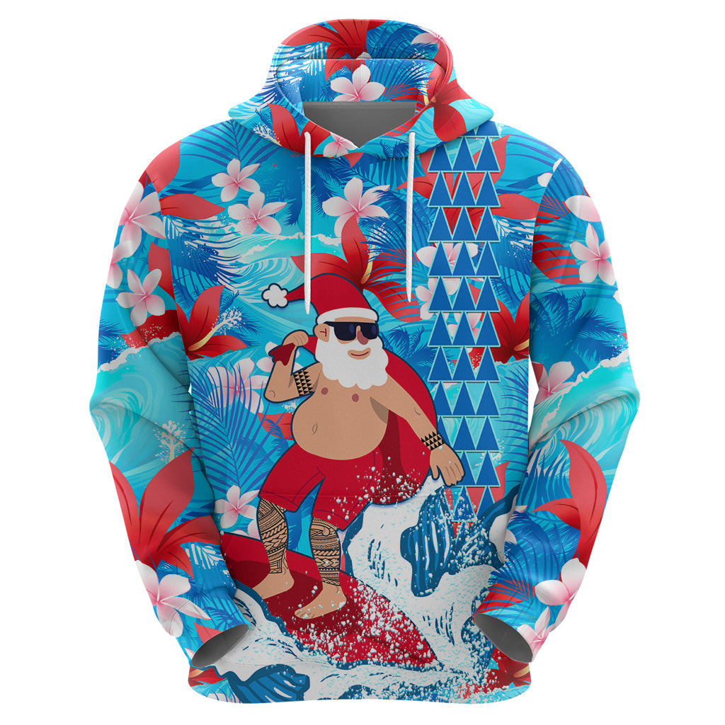 Hawaii Christmas Hoodie Santa Claus Surfing Kakau Tropical Style - Wonder Print Shop