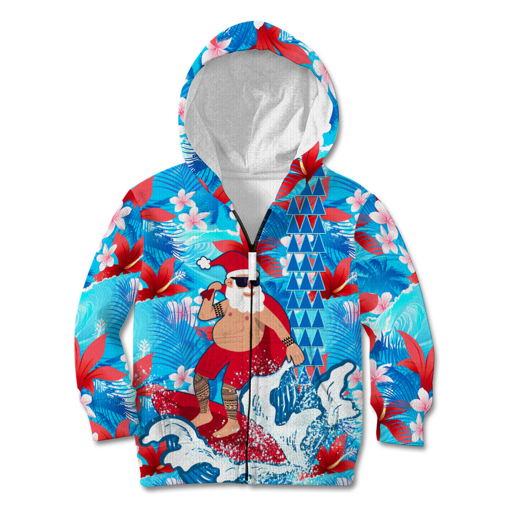 Hawaii Christmas Kid Hoodie Santa Claus Surfing Kakau Tropical Style - Wonder Print Shop