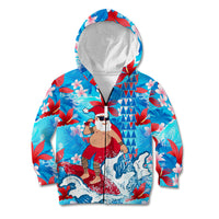 Hawaii Christmas Kid Hoodie Santa Claus Surfing Kakau Tropical Style - Wonder Print Shop