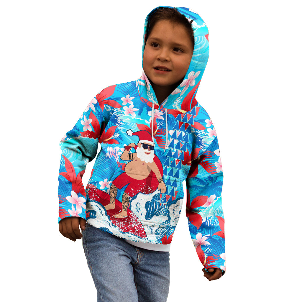 Hawaii Christmas Kid Hoodie Santa Claus Surfing Kakau Tropical Style - Wonder Print Shop