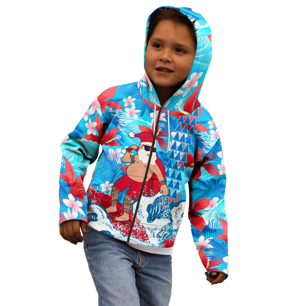 Hawaii Christmas Kid Hoodie Santa Claus Surfing Kakau Tropical Style - Wonder Print Shop