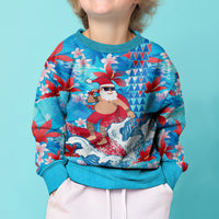 Hawaii Christmas Kid Ugly Christmas Sweater Santa Claus Surfing Kakau Tropical Style - Wonder Print Shop