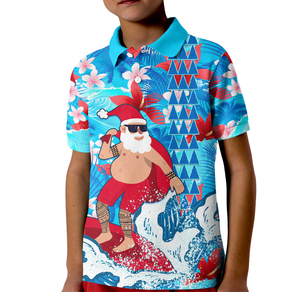 Hawaii Christmas Kid Polo Shirt Santa Claus Surfing Kakau Tropical Style - Wonder Print Shop