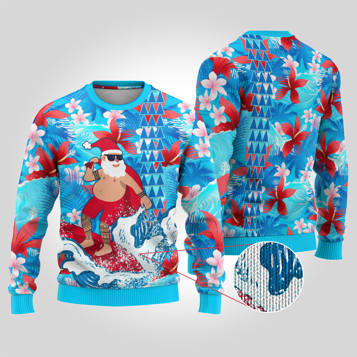 Hawaii Christmas Ugly Christmas Sweater Santa Claus Surfing Kakau Tropical Style - Wonder Print Shop