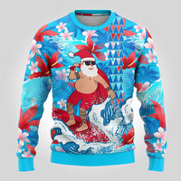 Hawaii Christmas Ugly Christmas Sweater Santa Claus Surfing Kakau Tropical Style - Wonder Print Shop