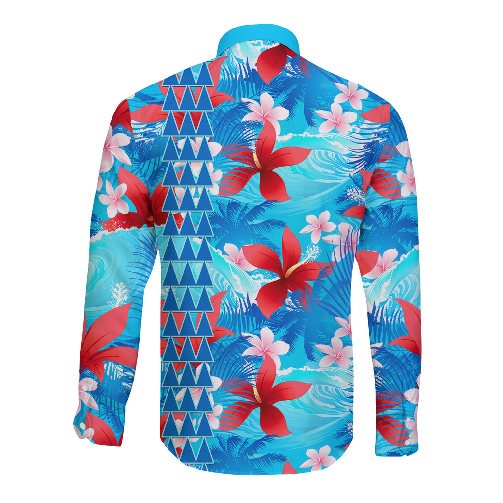 Hawaii Christmas Long Sleeve Button Shirt Santa Claus Surfing Kakau Tropical Style - Wonder Print Shop