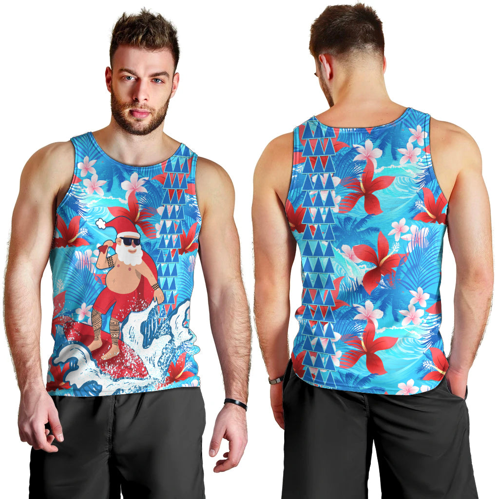 Hawaii Christmas Men Tank Top Santa Claus Surfing Kakau Tropical Style - Wonder Print Shop