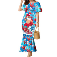 Hawaii Christmas Mermaid Dress Santa Claus Surfing Kakau Tropical Style - Wonder Print Shop