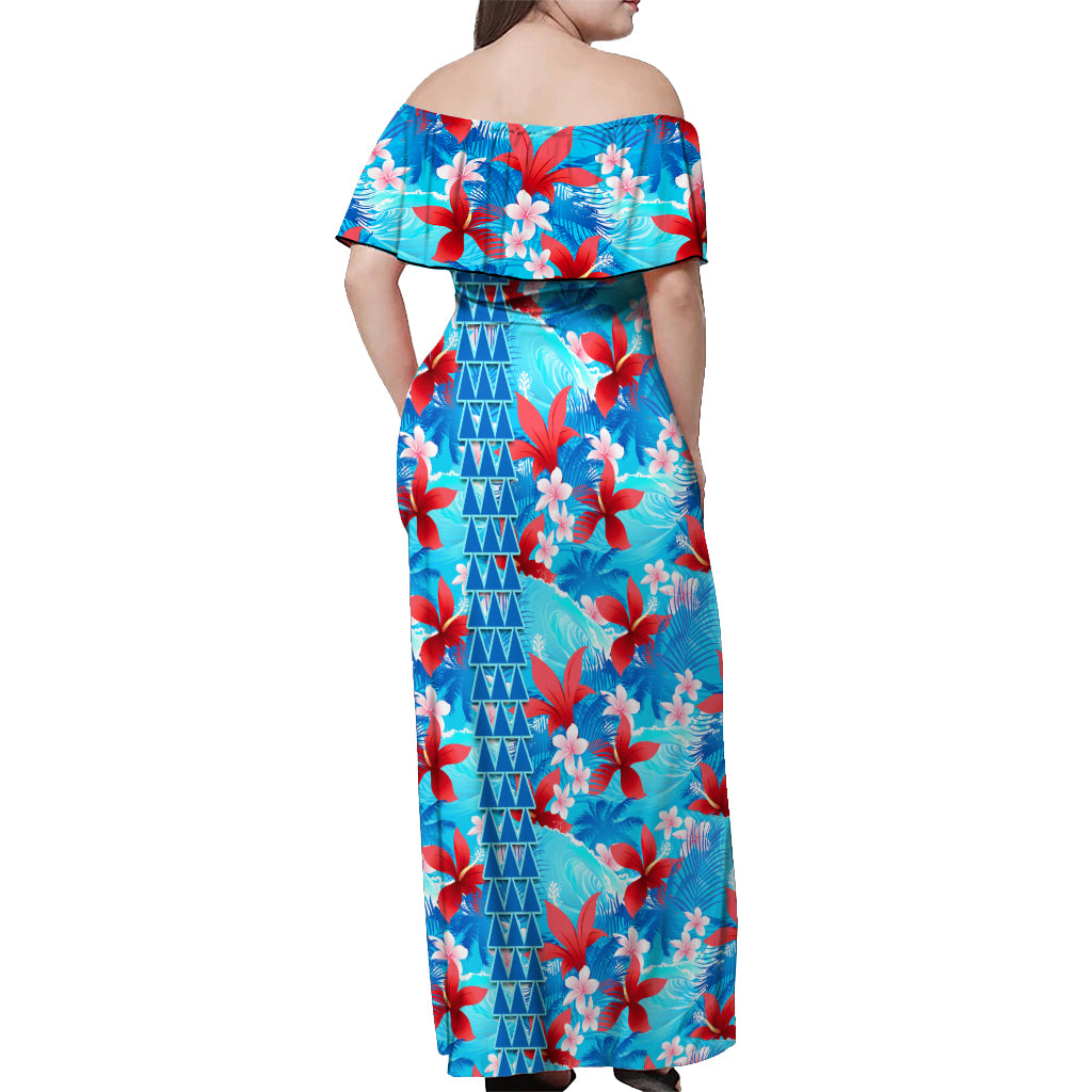 Hawaii Christmas Off Shoulder Maxi Dress Santa Claus Surfing Kakau Tropical Style - Wonder Print Shop