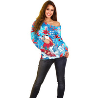 Hawaii Christmas Off Shoulder Sweater Santa Claus Surfing Kakau Tropical Style - Wonder Print Shop