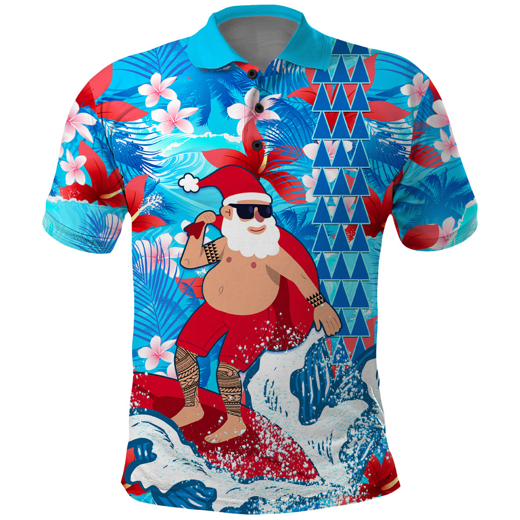 Hawaii Christmas Polo Shirt Santa Claus Surfing Kakau Tropical Style - Wonder Print Shop