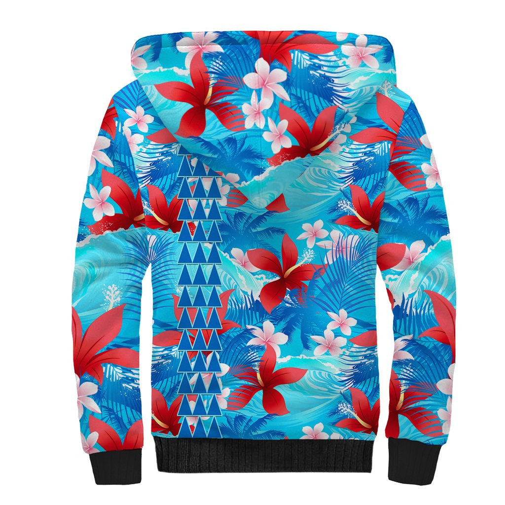 Hawaii Christmas Sherpa Hoodie Santa Claus Surfing Kakau Tropical Style - Wonder Print Shop