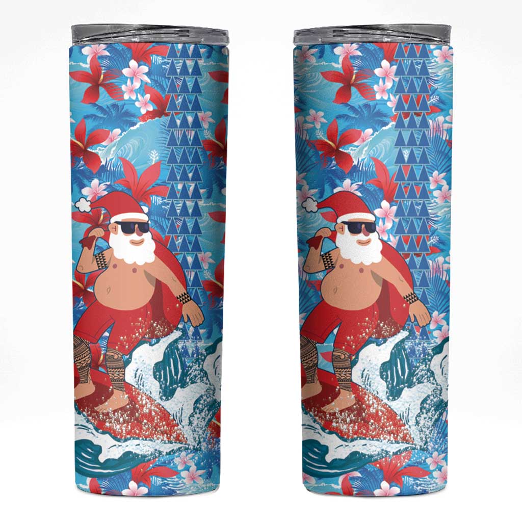 Hawaii Christmas Skinny Tumbler Santa Claus Surfing Kakau Tropical Style - Wonder Print Shop