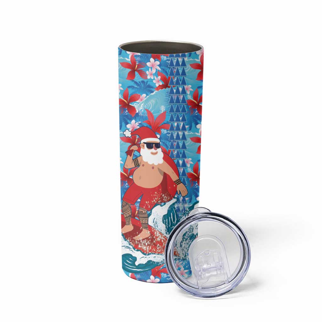 Hawaii Christmas Skinny Tumbler Santa Claus Surfing Kakau Tropical Style - Wonder Print Shop