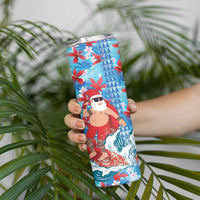 Hawaii Christmas Skinny Tumbler Santa Claus Surfing Kakau Tropical Style - Wonder Print Shop