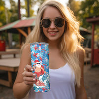 Hawaii Christmas Skinny Tumbler Santa Claus Surfing Kakau Tropical Style - Wonder Print Shop