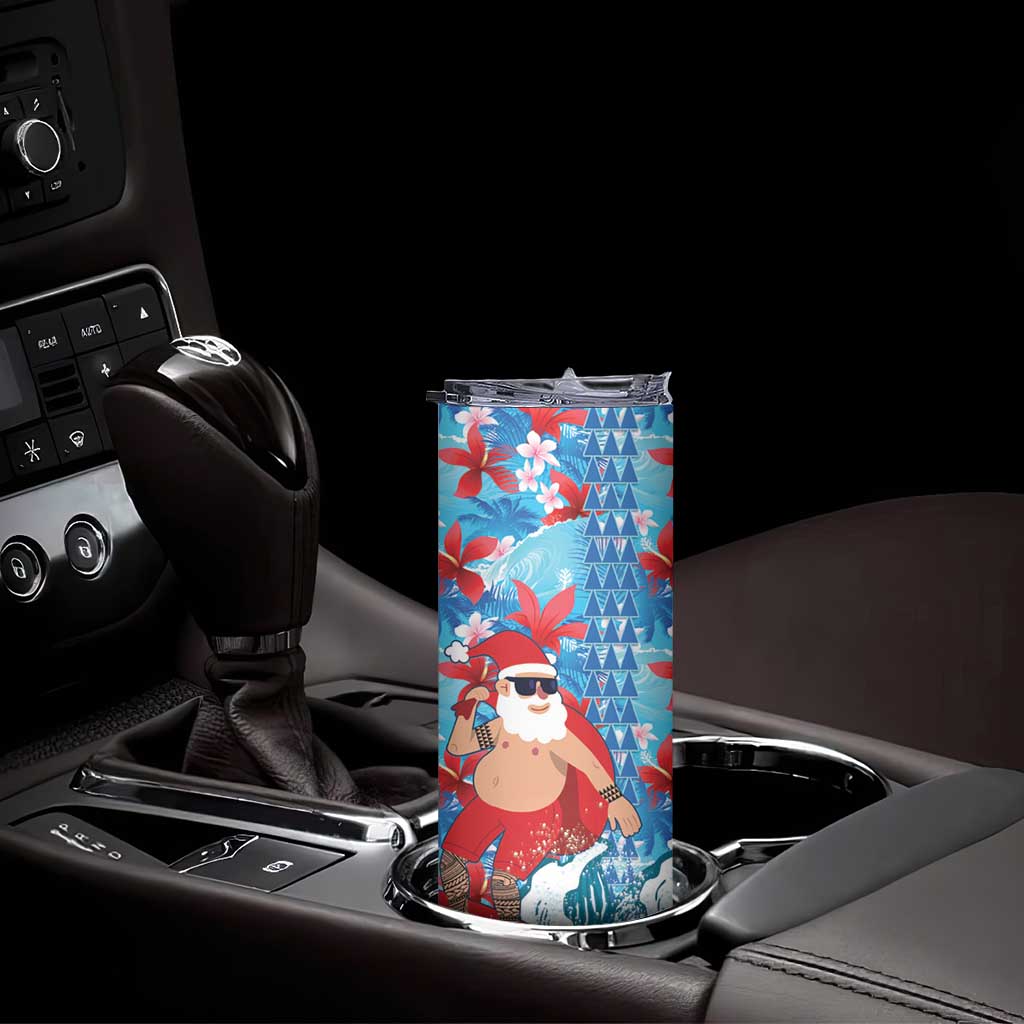 Hawaii Christmas Skinny Tumbler Santa Claus Surfing Kakau Tropical Style - Wonder Print Shop
