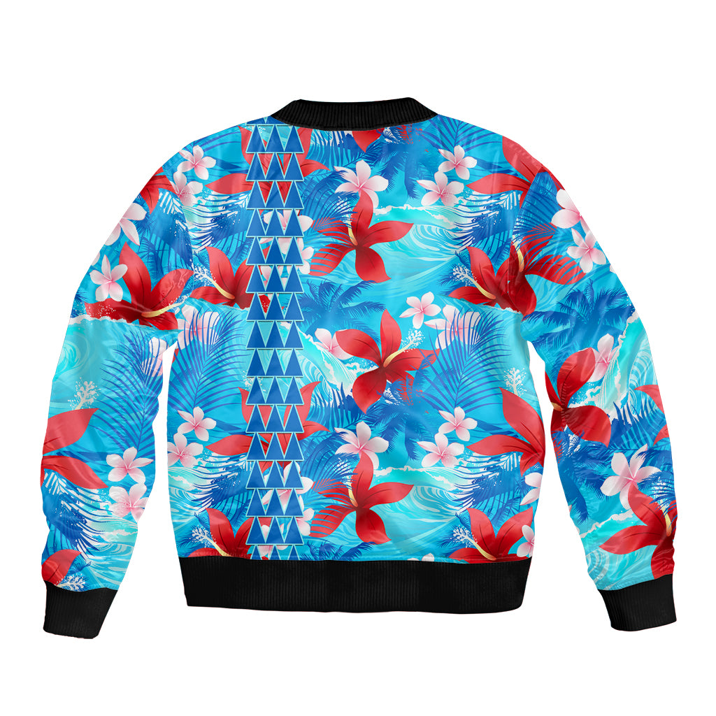 Hawaii Christmas Sleeve Zip Bomber Jacket Santa Claus Surfing Kakau Tropical Style - Wonder Print Shop