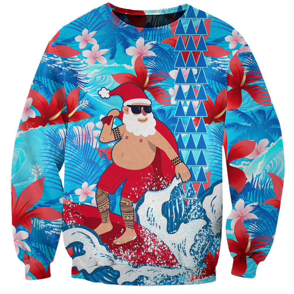 Hawaii Christmas Sweatshirt Santa Claus Surfing Kakau Tropical Style - Wonder Print Shop