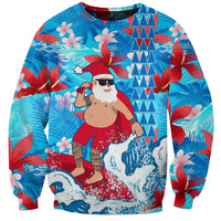 Hawaii Christmas Sweatshirt Santa Claus Surfing Kakau Tropical Style - Wonder Print Shop