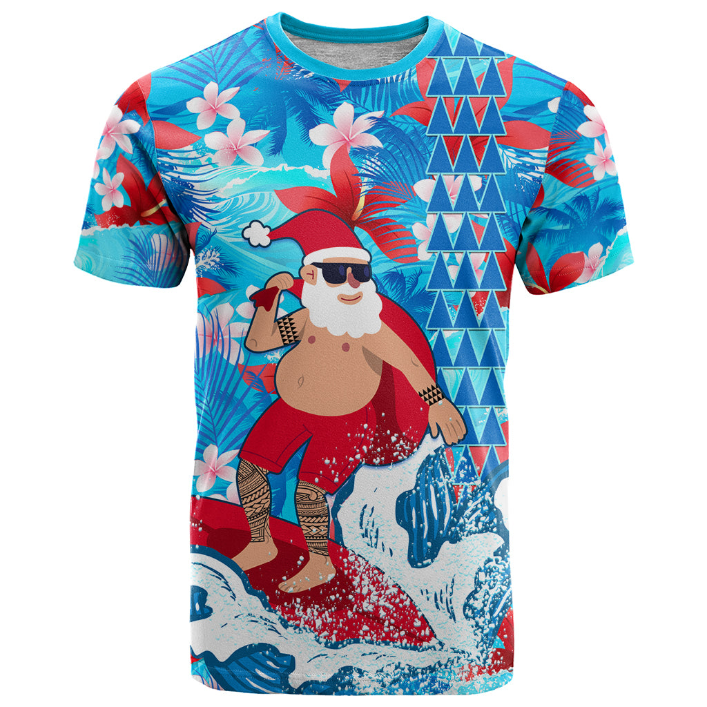 Hawaii Christmas T Shirt Santa Claus Surfing Kakau Tropical Style - Wonder Print Shop