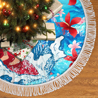 Hawaii Christmas Tree Skirt Santa Claus Surfing Kakau Tropical Style - Wonder Print Shop
