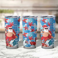 Hawaii Christmas Tumbler Cup Santa Claus Surfing Kakau Tropical Style - Wonder Print Shop