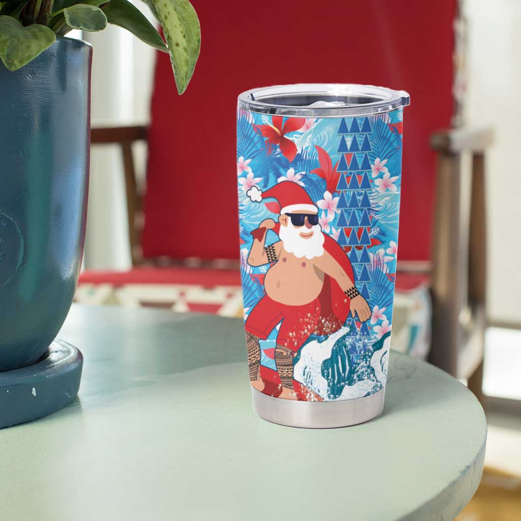 Hawaii Christmas Tumbler Cup Santa Claus Surfing Kakau Tropical Style - Wonder Print Shop