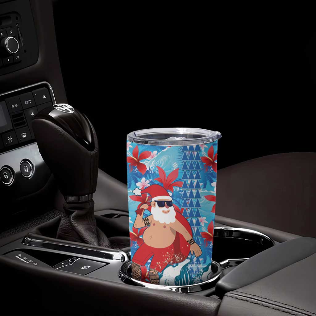 Hawaii Christmas Tumbler Cup Santa Claus Surfing Kakau Tropical Style - Wonder Print Shop