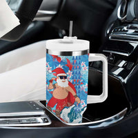 Hawaii Christmas Tumbler With Handle Santa Claus Surfing Kakau Tropical Style - Wonder Print Shop