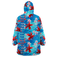 Hawaii Christmas Wearable Blanket Hoodie Santa Claus Surfing Kakau Tropical Style - Wonder Print Shop