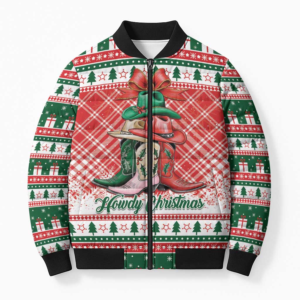 Personalized Cowgirl Boots Howdy Christmas Bomber Puffer Jacket Western Christmas - Wonder Print Shop