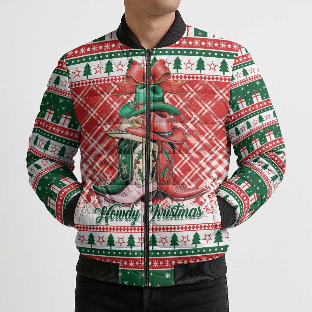 Personalized Cowgirl Boots Howdy Christmas Bomber Puffer Jacket Western Christmas - Wonder Print Shop