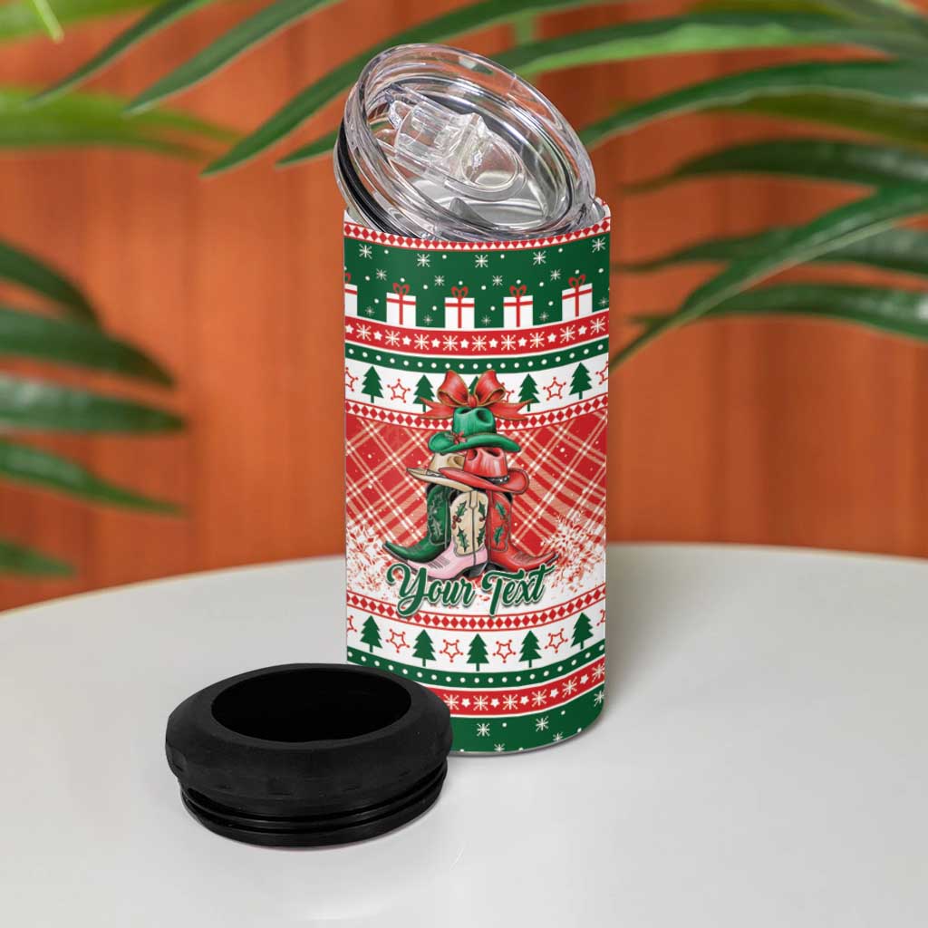 Personalized Cowgirl Boots Howdy Christmas 4 in 1 Can Cooler Tumbler Western Christmas - Wonder Print Shop