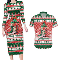 Personalized Cowgirl Boots Howdy Christmas Couples Matching Long Sleeve Bodycon Dress and Hawaiian Shirt Western Christmas - Wonder Print Shop
