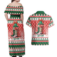 Personalized Cowgirl Boots Howdy Christmas Couples Matching Off Shoulder Maxi Dress and Hawaiian Shirt Western Christmas - Wonder Print Shop