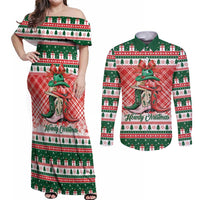 Personalized Cowgirl Boots Howdy Christmas Couples Matching Off Shoulder Maxi Dress and Long Sleeve Button Shirt Western Christmas - Wonder Print Shop