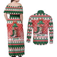 Personalized Cowgirl Boots Howdy Christmas Couples Matching Off Shoulder Maxi Dress and Long Sleeve Button Shirt Western Christmas - Wonder Print Shop