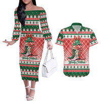 Personalized Cowgirl Boots Howdy Christmas Couples Matching Off The Shoulder Long Sleeve Dress and Hawaiian Shirt Western Christmas - Wonder Print Shop